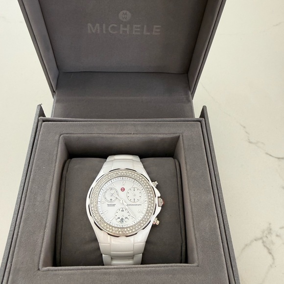 Michele Tahitian Ceramic White Diamond Watch